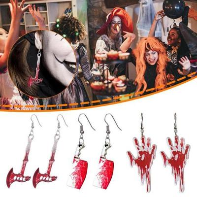 Nuovi Orecchini Pendenti di Halloween Horror Esagerazione Macchia di Sangue Forbici Ascia Coltello Affilato per Donne Gioielli Regali per Feste