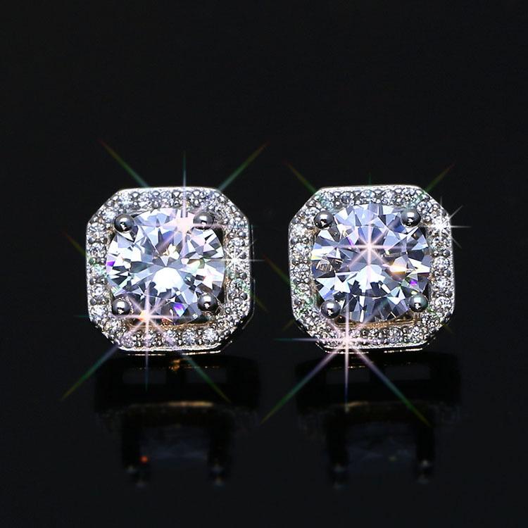Square cube earrings women's fashion super flash earrings fashion micro zircon square earrings