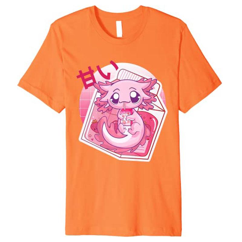 Kawaii Axolotl Strawberry Milk Japanese Anime Girls Teenager Premium TShirt Y2k Cartoon Unisexga Graphic Aesthetic Clothes Novelty