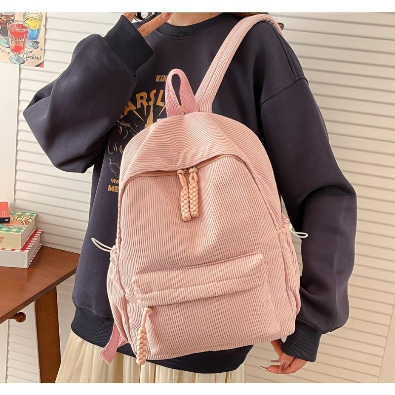 High Capacity Corduroy Solid Color Student Sweet School Bags  Simplicity Traveling Outside Versatile Fashi Backpack