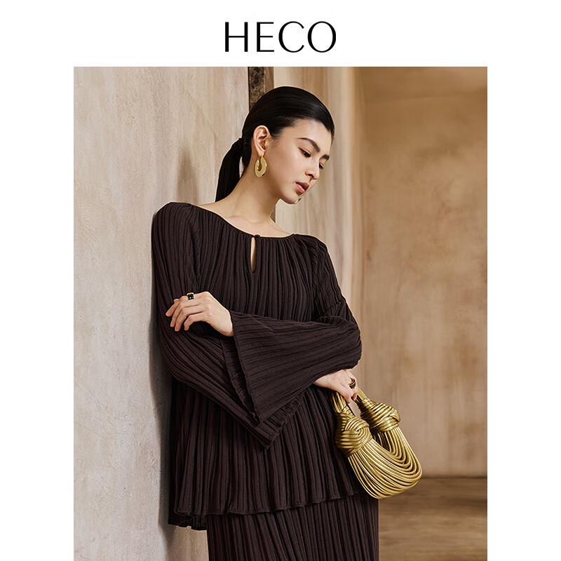 

HECO Women s Lyocell High-Stretch Pleated Round Neck Long Sleeve Knit Top One Size