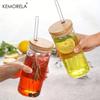 4 Set 600ML Drinking Glasses with Bamboo Lids and Straws Borosilicate Glass Tumbler Cups Tall Clear Iced Coffee Cups