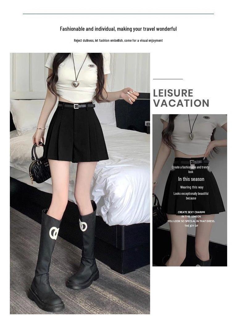 2024 Sweet & Spicy Gray High-Waisted Pleated A-Line Mini Skirt - Korean Spring Style
