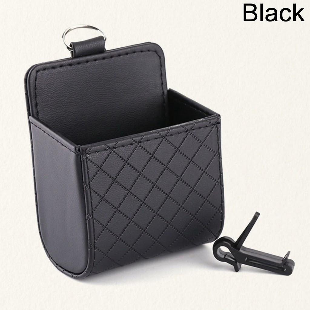 

Universal Car Phone Holder Bag Leather Auto Vent Trash Case Organizer Pouch for Mobile Phone Storage чёрный