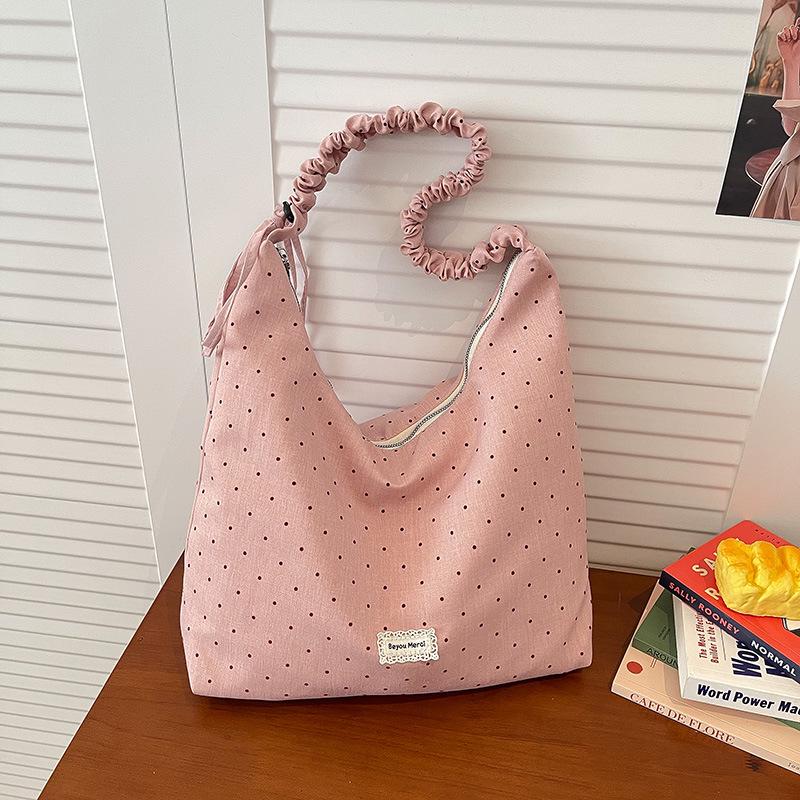 

2026 Women s Polka Dot Canvas Tote: Stylish Bow, Large Capacity, Versatile Crossbody & Shoulder Bag