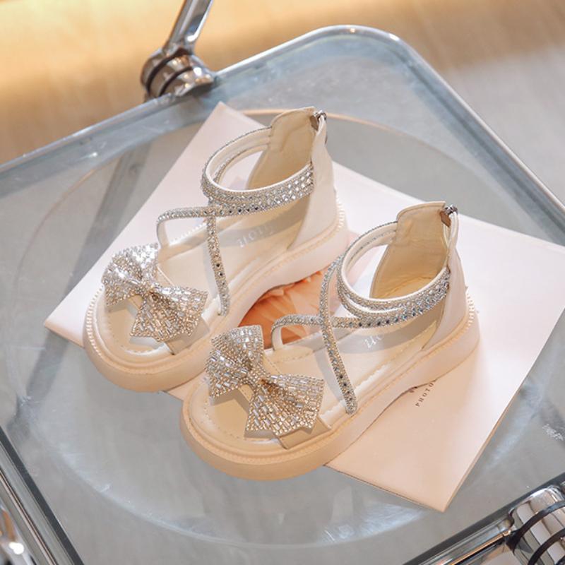 Dívčí boty Dětské boty Letní nová módní dětské sandály s měkkou podrážkou z kůže, vodní diamantové princeznovské boty, dívčí sandály, římské boty