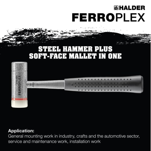 Rohmheld Halder Ferroplex Combi Hammer, Hardened Steel, White Nylon, Diameter 35, 3677.035