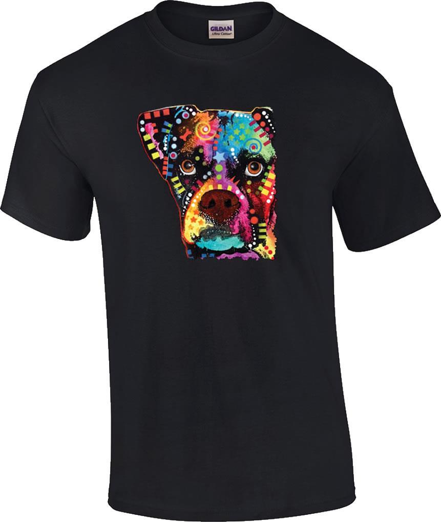 Dean Russo Boxer Cubism Neon Fluorescent Blacklight Patchwork Dog T-Shirt L