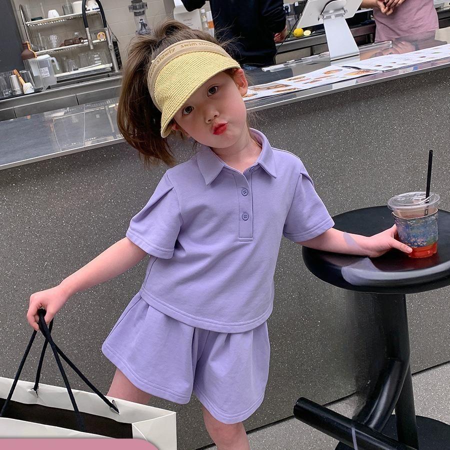 

Летний костюм в стиле вестерн для девочек, детское женское сокровище, повседневная рубашка-поло, шорты с короткими рукавами, детская одежда из двух частей 110 фиолетовый