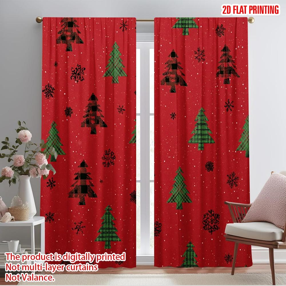 

2pcs,2D plane printing Popular Curtain Panels Christmas tree snowflake red Versatile Fabric (without rod) Gifts for Bedroom, 52.50×116.00 CM 2pcs