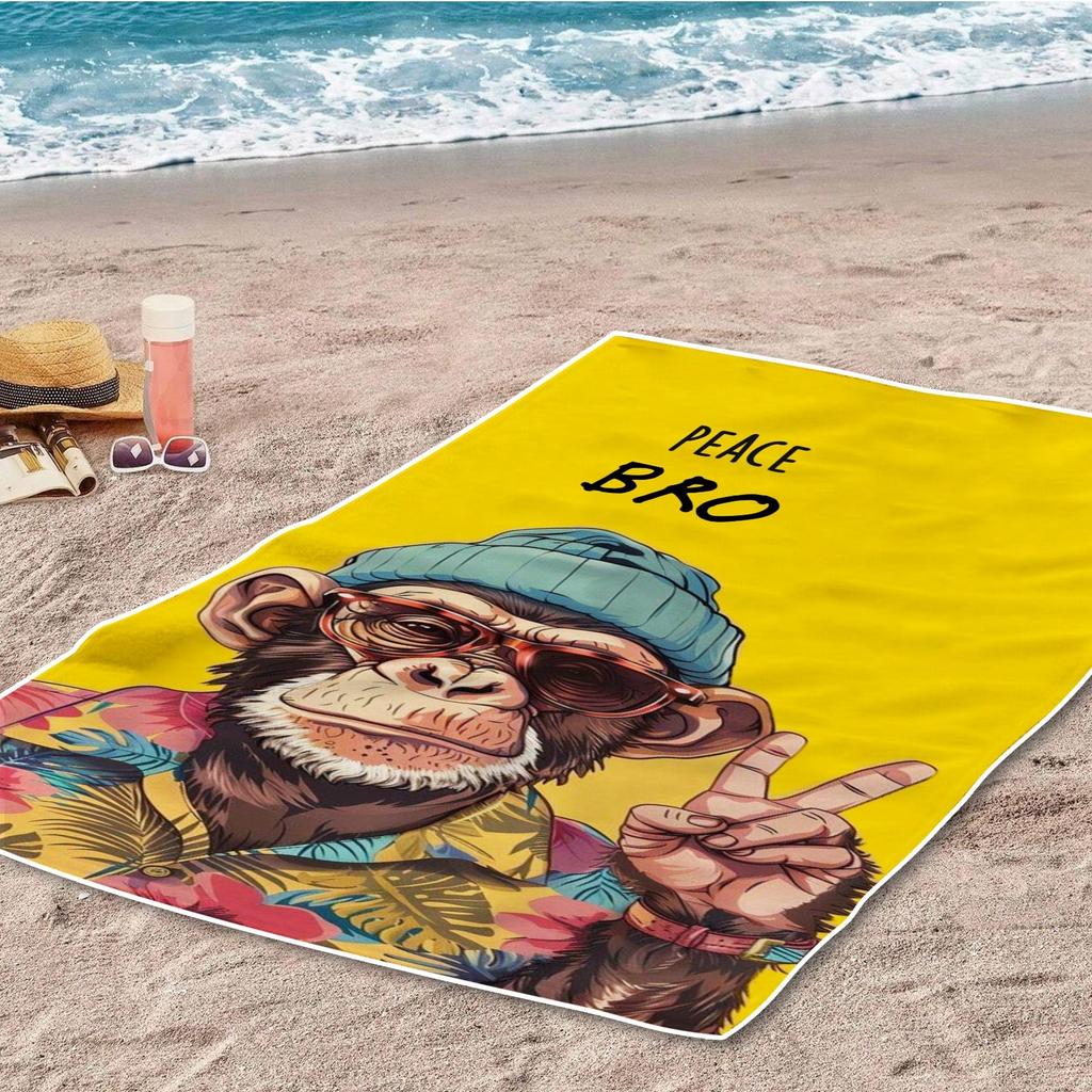 Questo telo da spiaggia in microfibra presenta un divertente design con uno scimpanzé antropomorfo, rendendolo perfetto per le gite in spiaggia, il nuoto