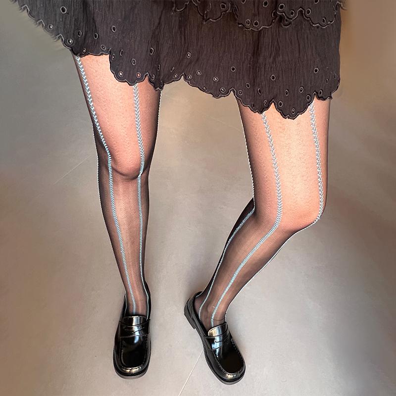 Women Sexy Striped Sheer Pantyhose Lolita Style Hollow Out Design Silk Stockings Jk High Waist Striped Tights Christmas Gifts