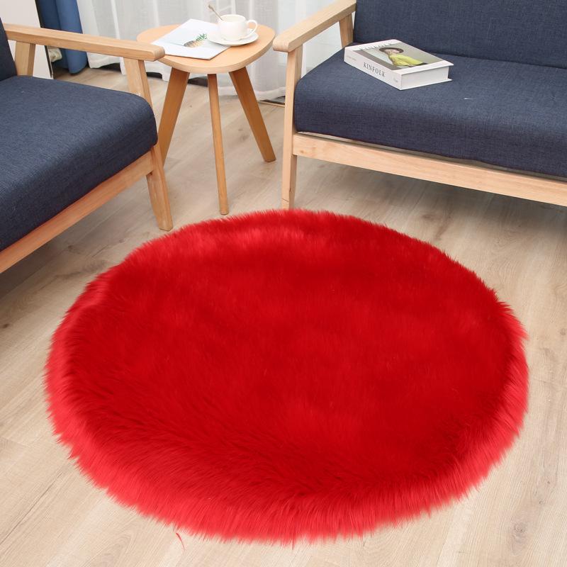 Round Long-Pile Imitation Wool Yoga Mat for Living Room or Bedroom