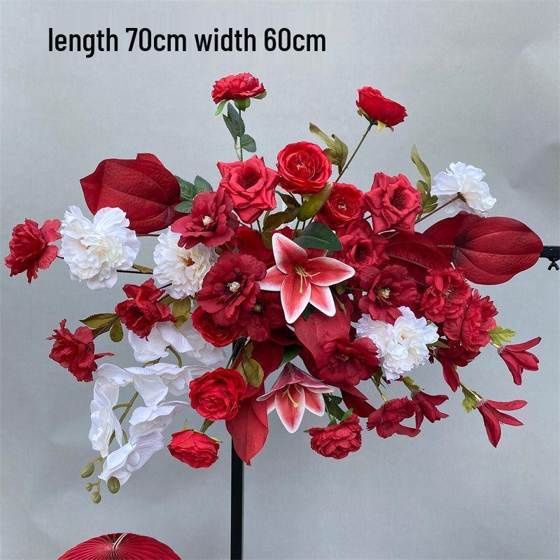 

Artificial Red Chinese Engagement Banquet Wedding Silk Floor Arrangement - Aisle, Stage, and Hall Decorations.