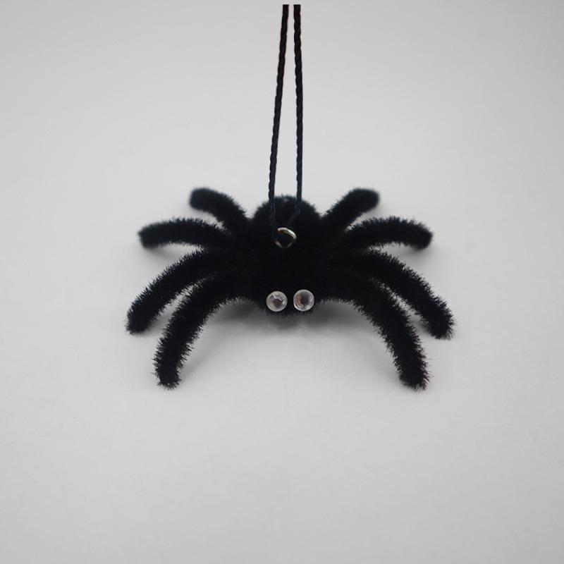 Funny Halloween Plush Spider Pendants Fake 3D Flocking Black Spider Realistic Cartoon Artificial Spider Learning Toys