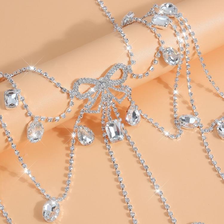Fashionable Rhinestones Layered Chest Jewelry Trendy Bowknot Design Body Chain Jewelry For Pool Parties Night Event