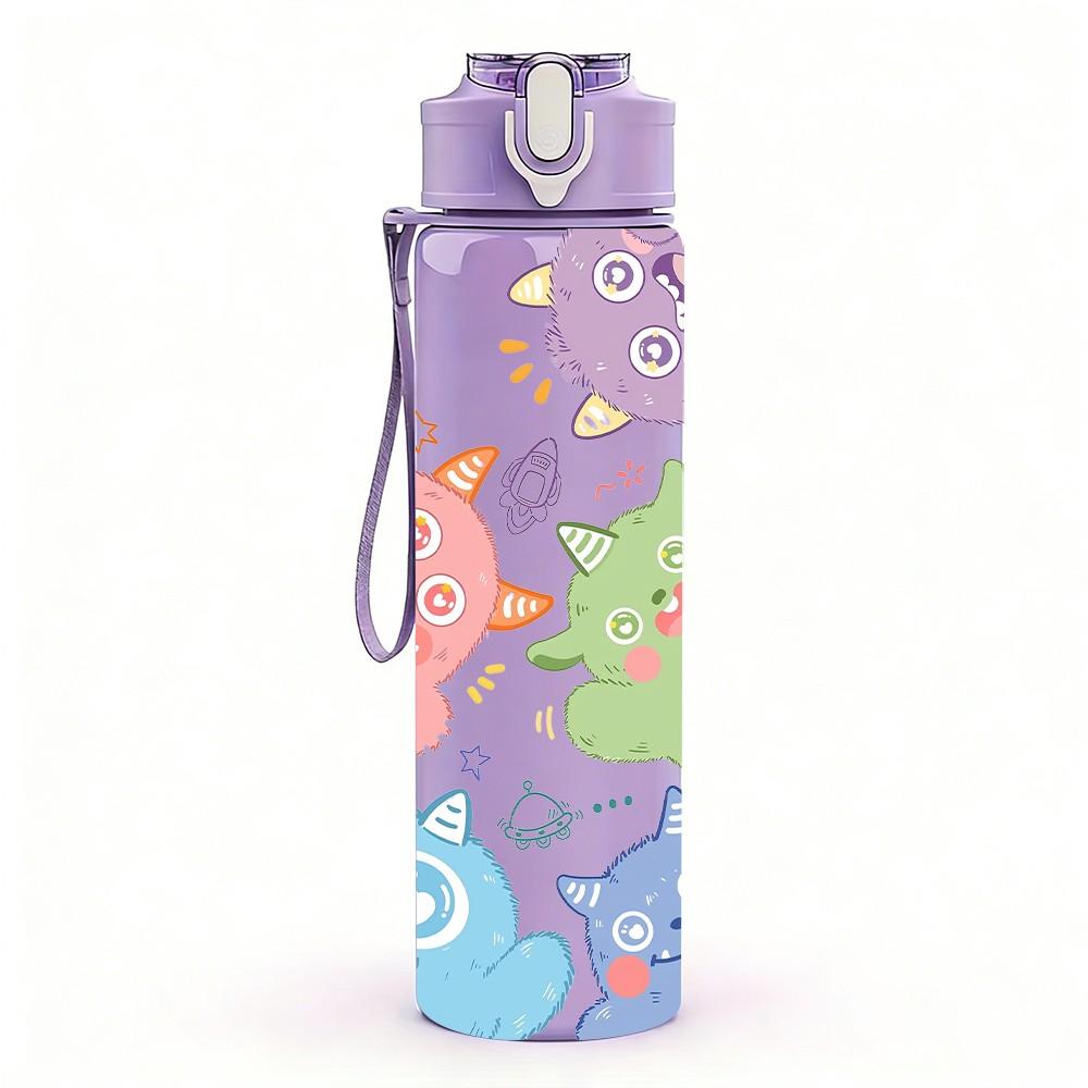 1PC Soft Pastel Doodle Baby Seamless Print 750ml Color Plastic Sports Water Bottle Leakproof Flip Straw Lid Suitable for Sports Office Home Use