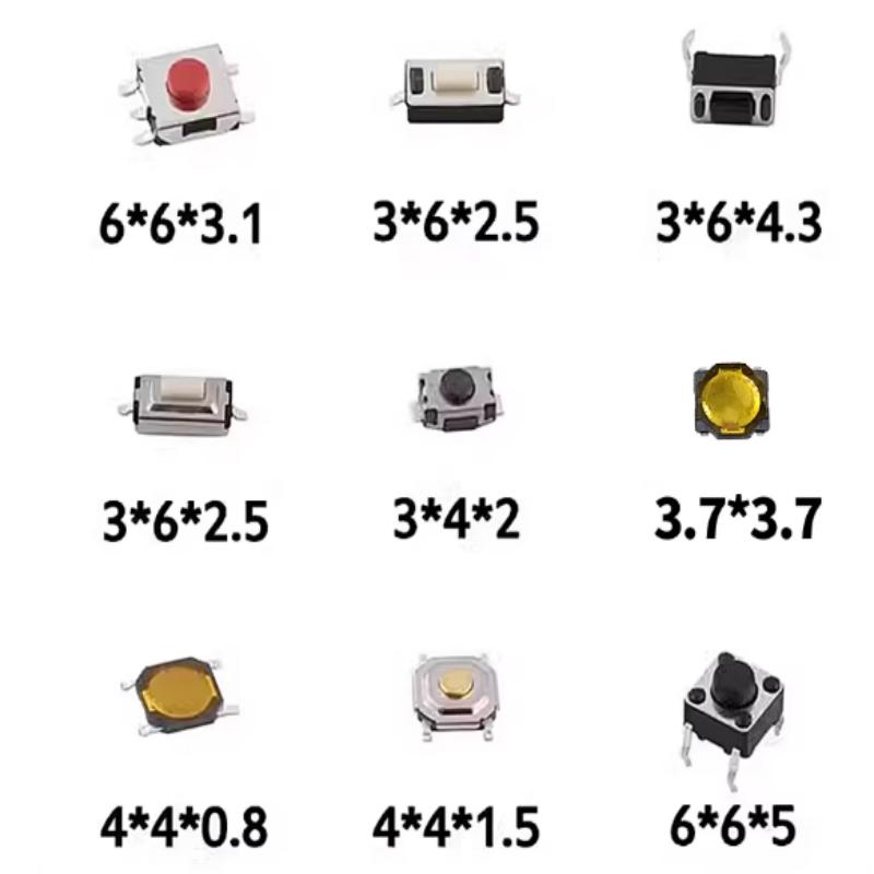 125pcs 25 Types/lot Assorted Micro Switch Push Button Tact Touch Switches SMD DIP Reset Mini Leaf Switch 2*4 3*6 4*4 6*6 DIY Kit
