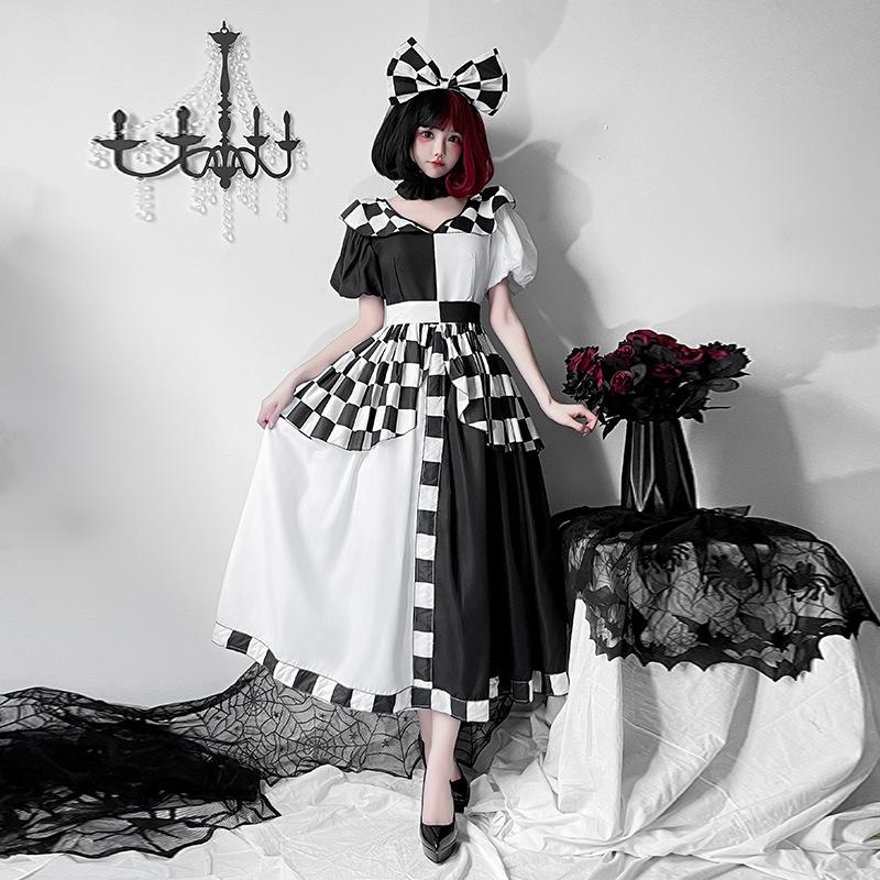 Halloween costume Mickey black and white plaid queen costume Alice cos maid clown princess dress