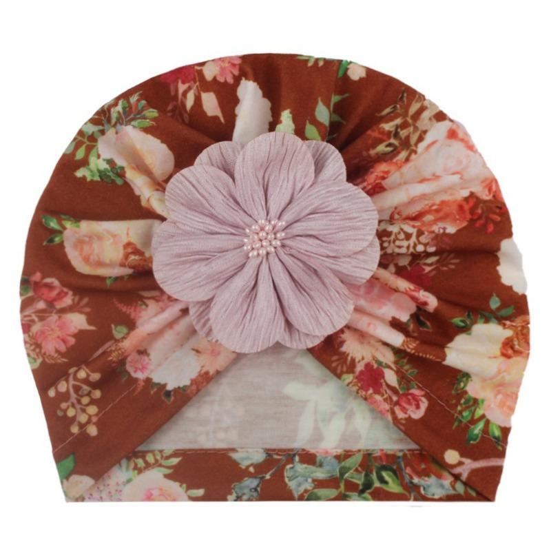 New baby print hat, baby cute flower boneless fetal hat, children's knotted Indian hat