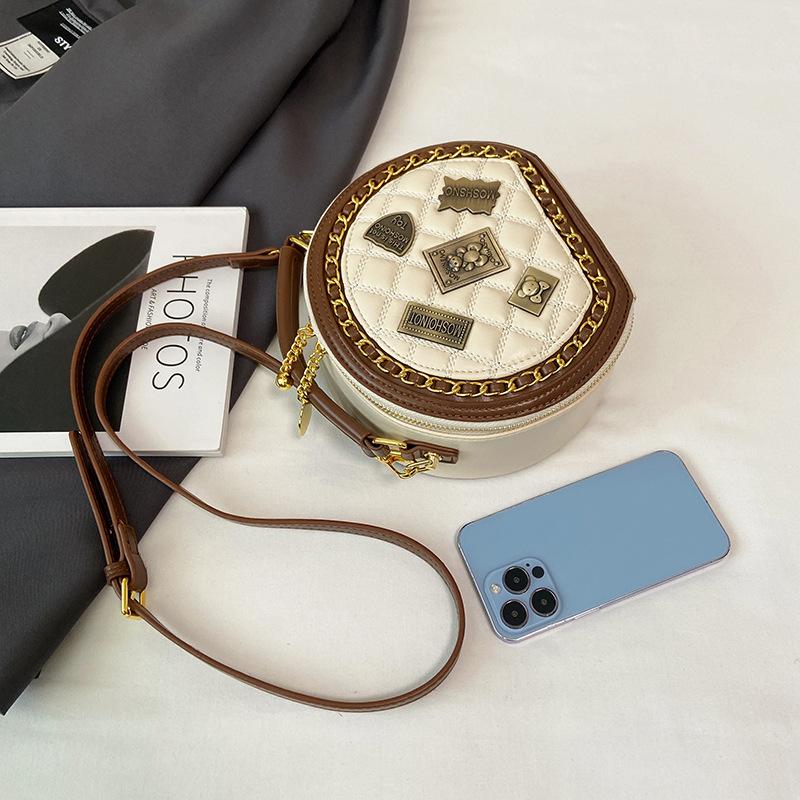 Xiaoxiangfeng Tasche 2025 neue koreanische Version Mode personalisiertes Splicing Trend Einzel-Schulter Damen Umhänge kleine runde Tasche