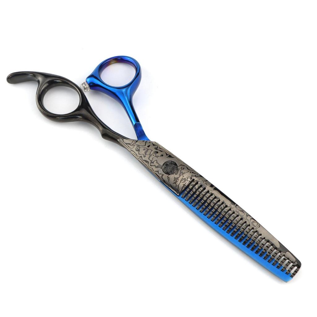 6.0-Inch Black Blue Damascus Barber Scissors & Thinning Shears for Hairdressing