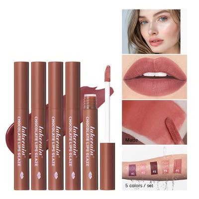 Matte Lip Gloss Set Long-lasting Non-Stick Chocolate Lip Gloss Set Suitable For All Skin Types Perfect Everyday Holiday Gift