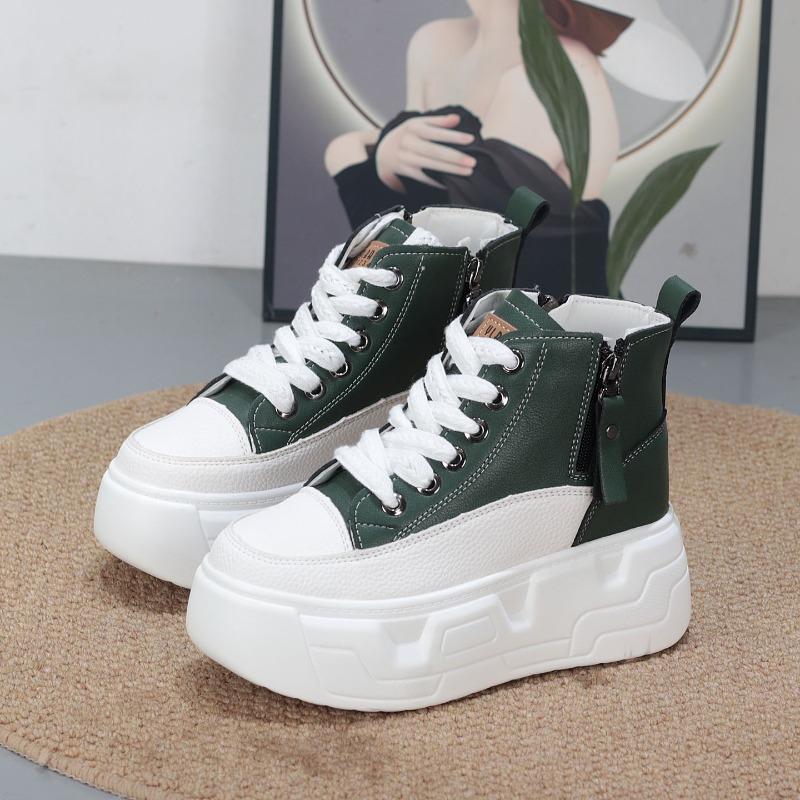 Mode 8CM Hohe Absätze Damen Freizeitschuhe 2025 Keil Schnürschuhe Damenschuhe Sport Damen Sneaker Herbst Plateauschuhe Weiß Schwarz