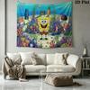 Yellow Sponge Cartoon Wall Tapestry Aesthetic Wall Hanging Printed Fabric Blanket Decorative Tapestries for Bedroom Living Room Home Decor