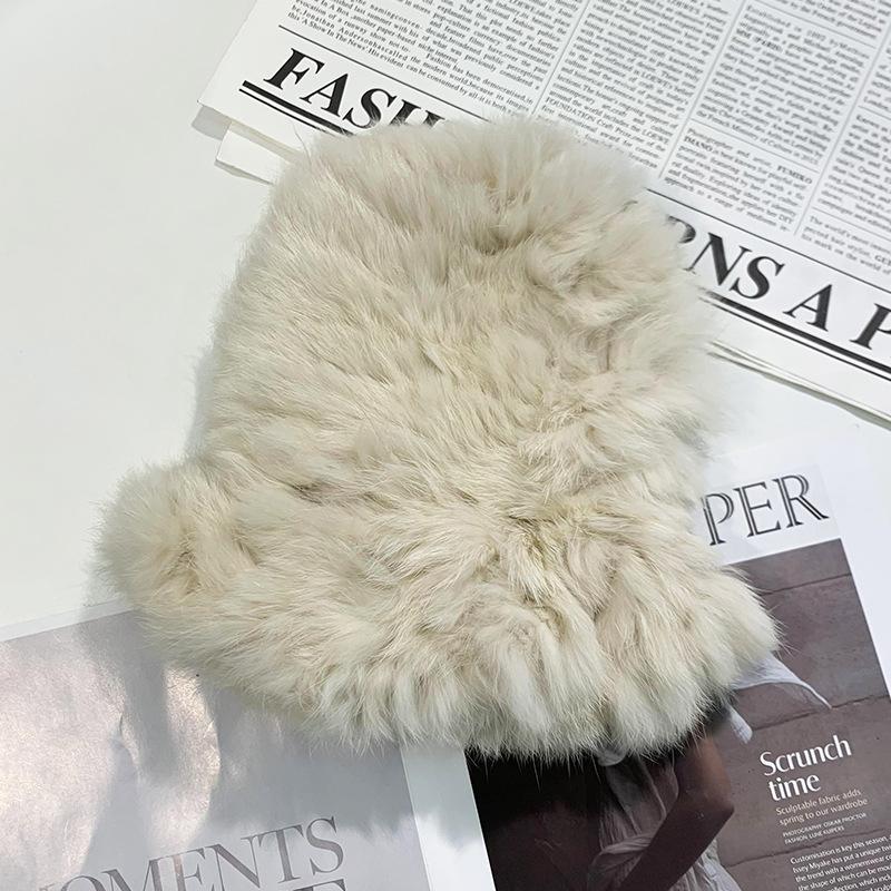 Rabbit Hair White Plush Hat for Women Autumn Winter Warm Ear Protection Woolen Hats Fur Knitted Caps