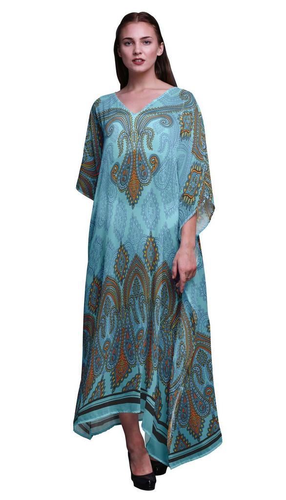 Phagun Floral & Paisley Long Caftan Maxi Dress Beach Swimwear Cover up Womens