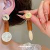 Silver Needle Resin Smudge Contrast Oval Stud Earrings