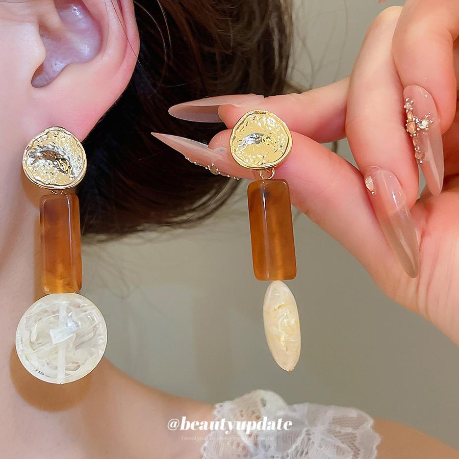 Silver Needle Resin Smudge Contrast Oval Stud Earrings