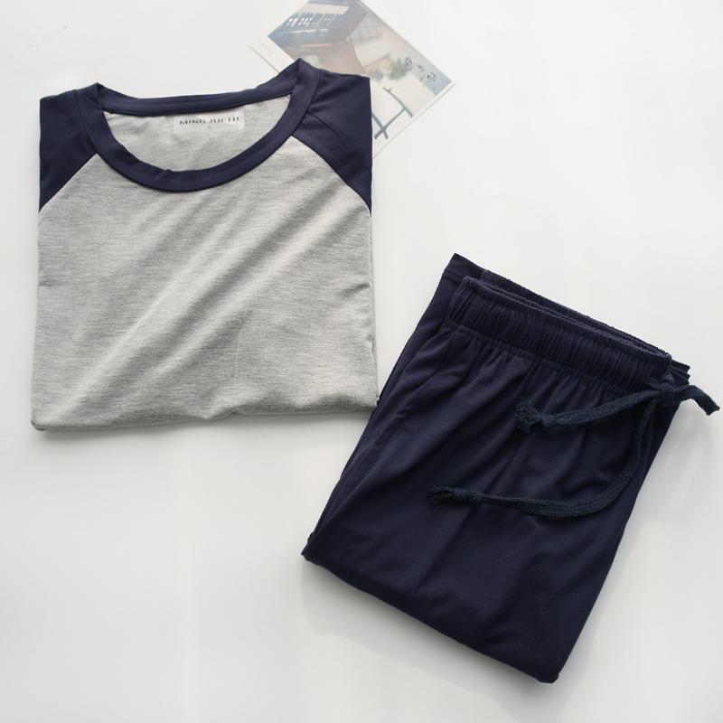 Modalové letní pyžamo pro muže, tenký sekce, volné krátké rukávy, kraťasy, které lze nosit venku, sportovní, domácí, servisní oblek, pánské pyžamo