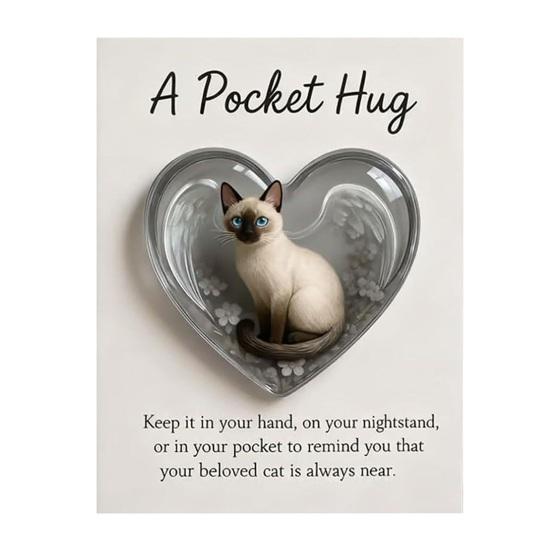 Cat Memorial Pocket Hug with Inspirational Card Emotional Support Heart-Shaped Sleeping Cat Charm Keepsake Figurine Decoration Cat Owners Lovers Gift