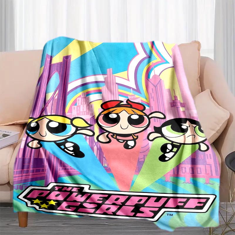 1PC The Powerpuff Girls printed blanket, all season lightweight home office outdoor nap multifunctional blanket A5