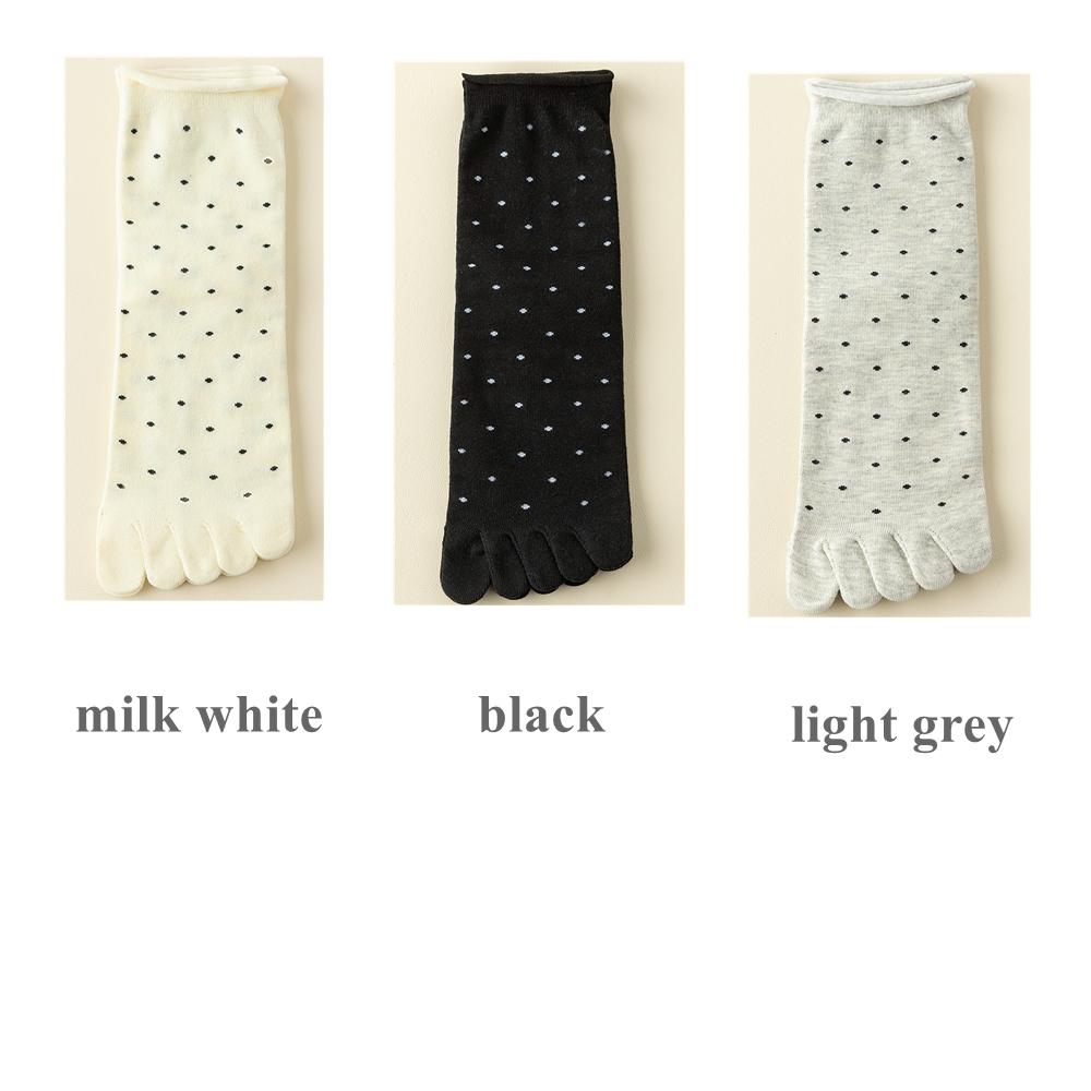 3 Pairs Toe Socks Women Middle Tube Five Finger Socks Cute Dots High Quality Cotton Crew Socks with Separate Fingers