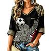 Women's V-Neck Mexico Soccer Print Lightweight Top for Spring and Summer