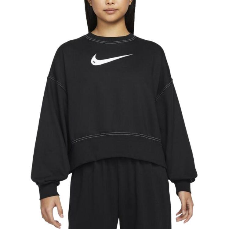 Nike Sportswear Swoosh Oversized Women's Fleece Crew-Neck Top Black DO7212-010