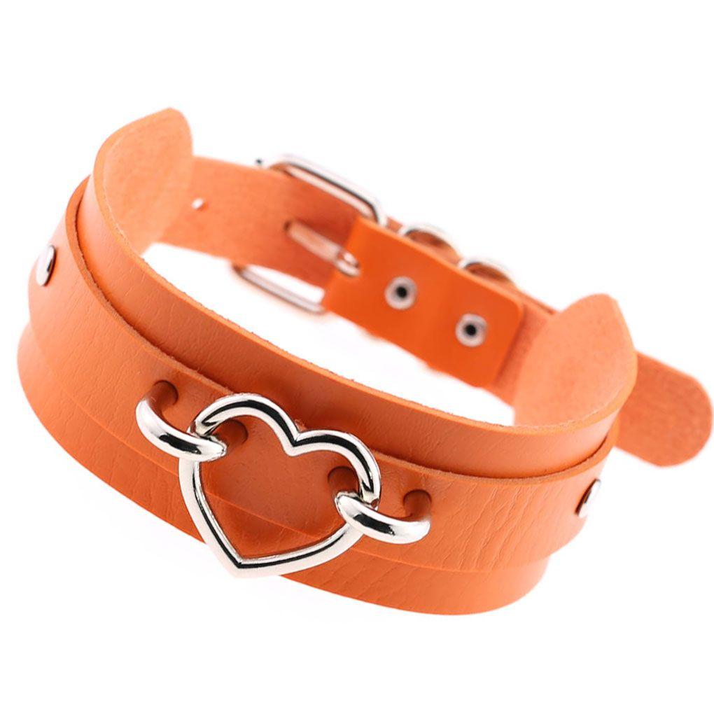 PU Imitation Leather Gothic Punk Choker Short Necklace Hollow Heart Shape Connector Choker