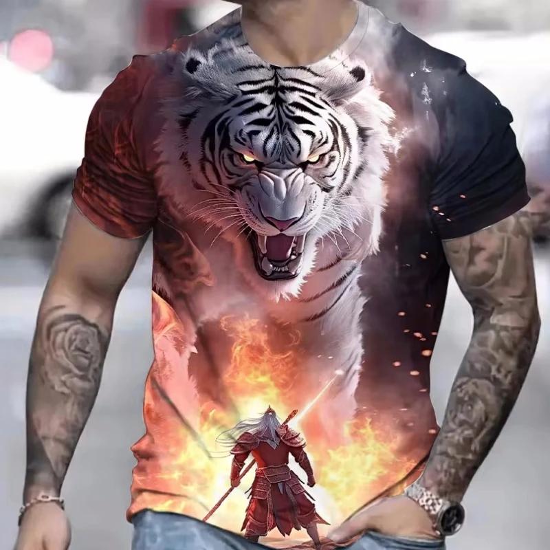 Summer fashion men s printed T-shirt round neck sports casual S
