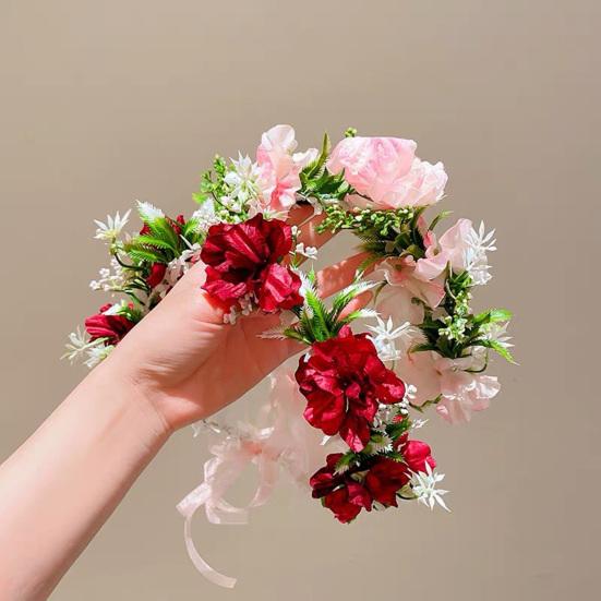 Damen Stirnband 3D Blumen-Dekor Spitzenband Helle Farbe Stirnband Fee Mädchen Rosa