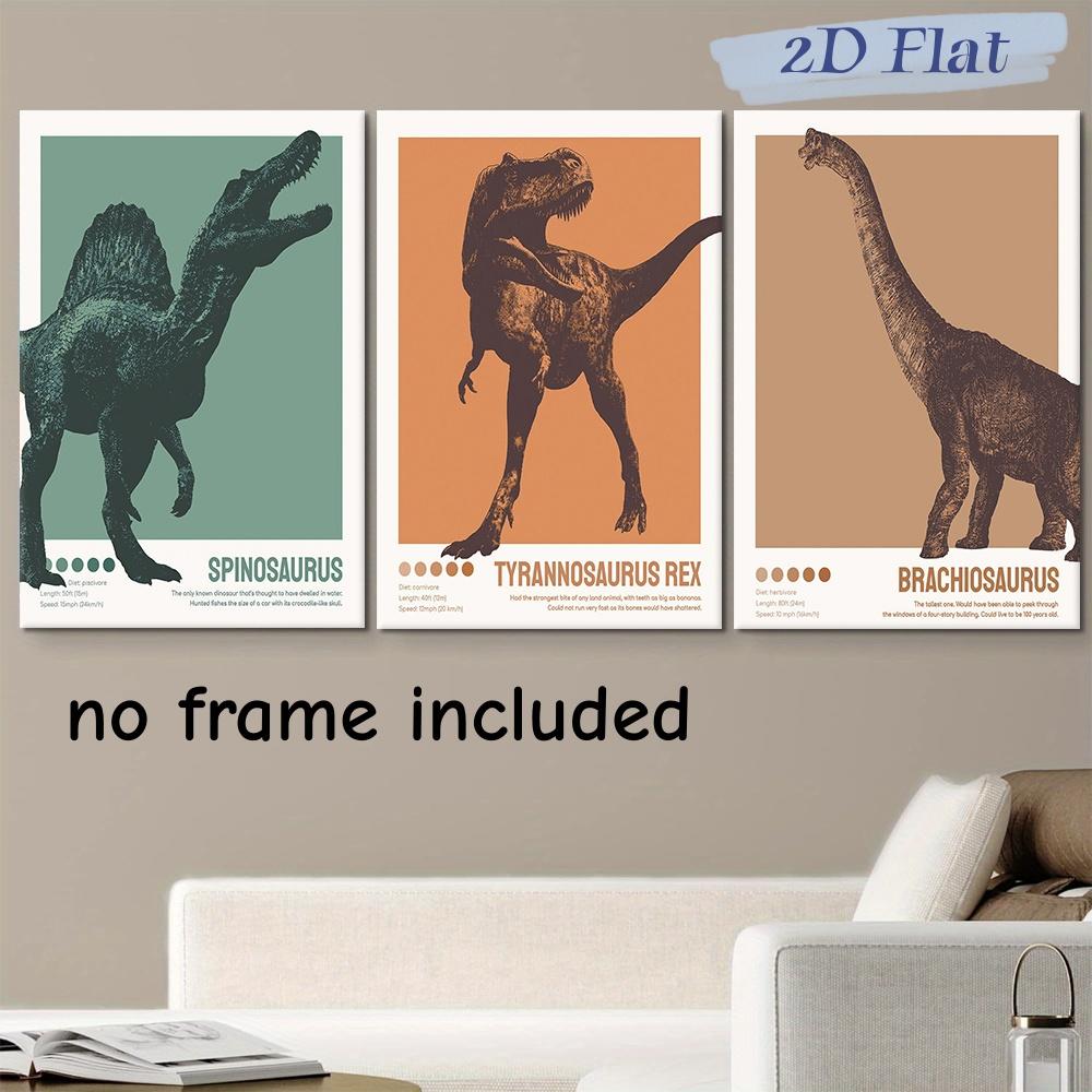 

3-piece set of Jurassic dinosaur Spinosaurus frameless canvas decoration hanging painting, modern minimalist living room, childr (as the picture,20x30cm-3pcs)