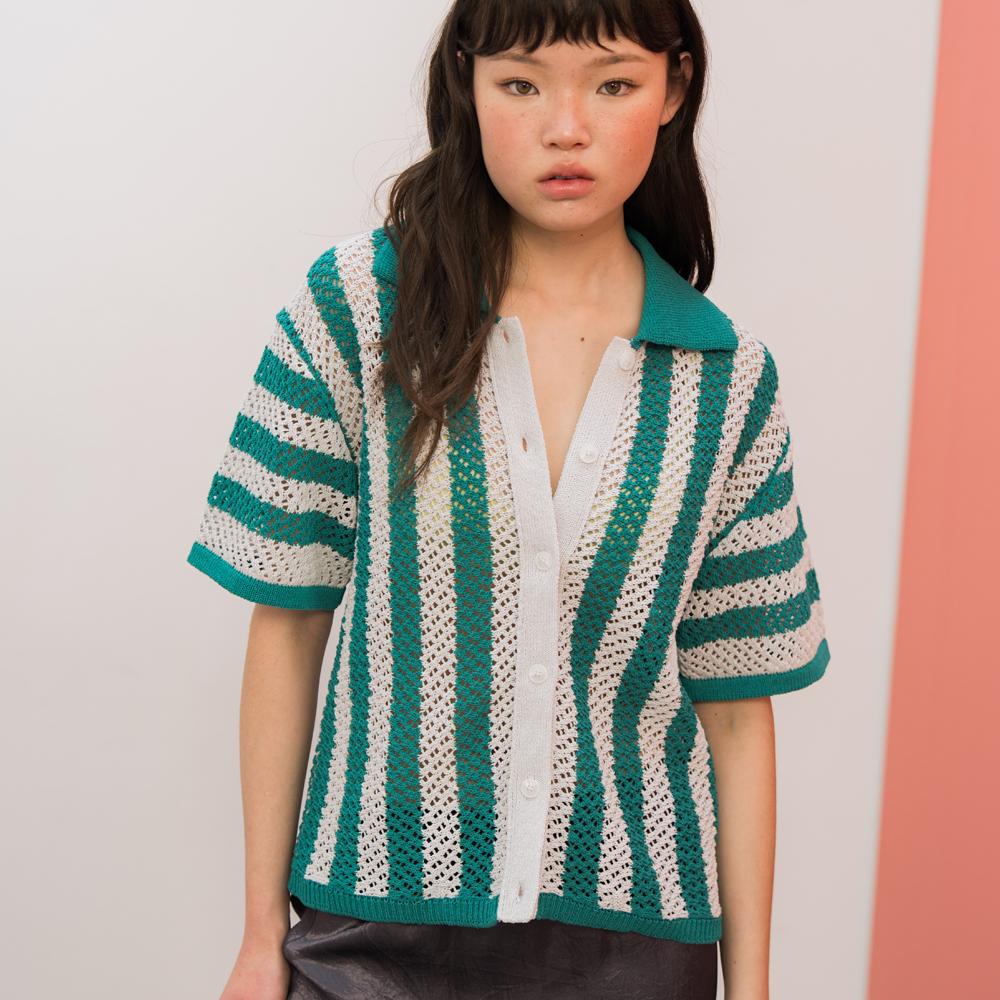 EDENIK Resort Vertical Stripe Summer Knit Cardigan