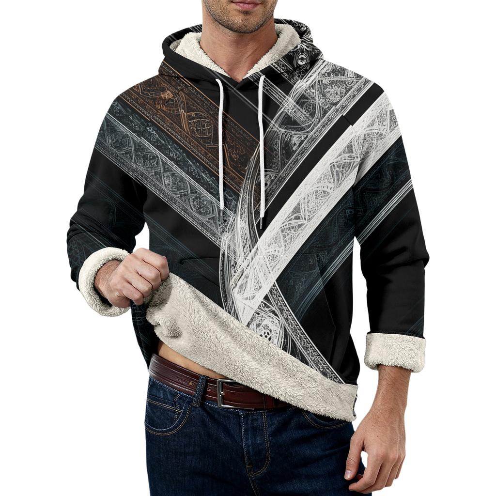 Herr långärmad fleecehuvtröja med fickor, casual