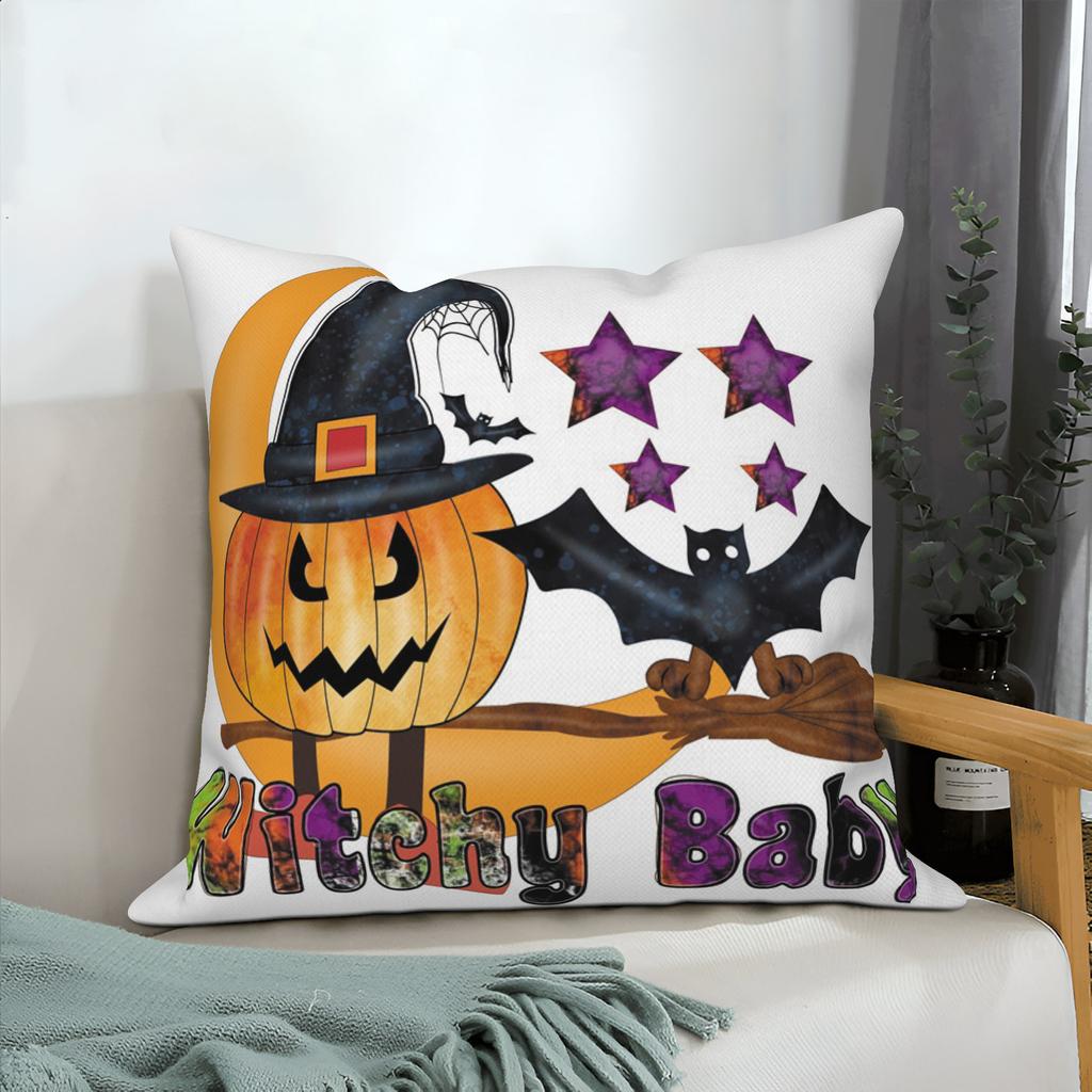 Halloween Throw Pillow Covers Pumpkin Ghost Witchy Linen Sofa Bed Pillowcase Square Cushion Cover Spooky Halloween Party Decor