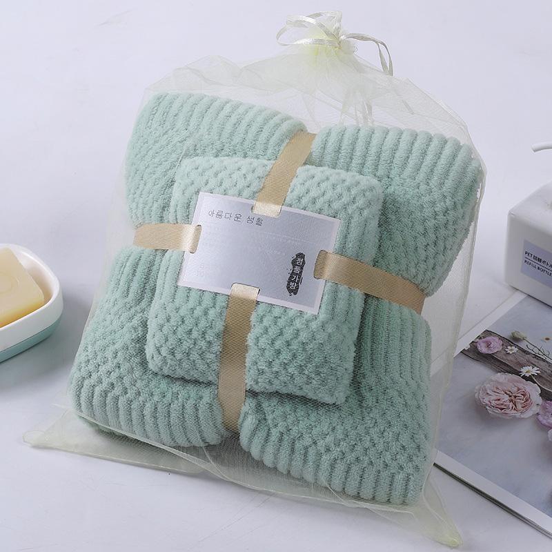 

2 шт./компл. Мягкий Впитывающий Высокой Плотности Родитель-ребенок для Ежедневного Использования Набор Банных Полотенец Полотенца Ванная Комната Коралловый Вельвет светло-зеленый