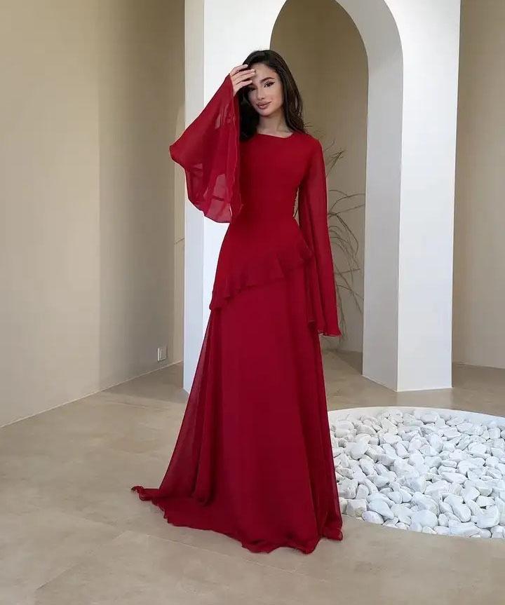 

Women s Sexy Mesh Ruffle Long-Sleeve Dress S червоний