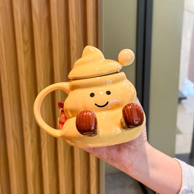 Baifenbai Home Furnishing Girls White Cute And Funny Poop Cup, Bizarre Ceramic Mug With Lid, Give Ugly Birthday Gifts
