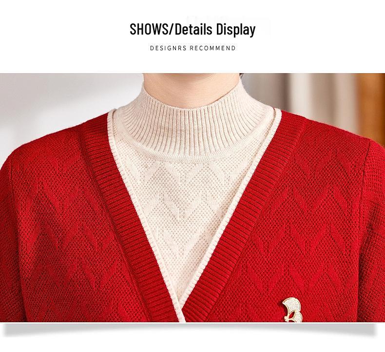 Elegant Plus Velvet Thickened Sweater: Warm Two-Piece Base Layer for Middle-Aged & Elderly Women